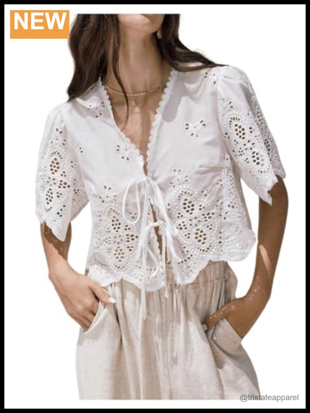 SOLY HUX Women's Short Sleeve Hollow Tie Front Crop Top Blouse